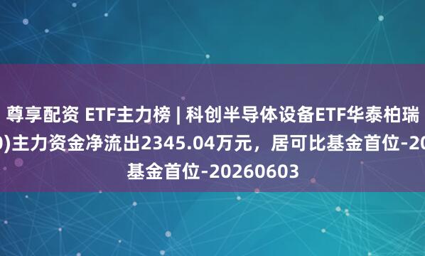 尊享配资 ETF主力榜 | 科创半导体设备ETF华泰柏瑞(588710)主力资金净流出2345.04万元,居可比基金首位-20260603